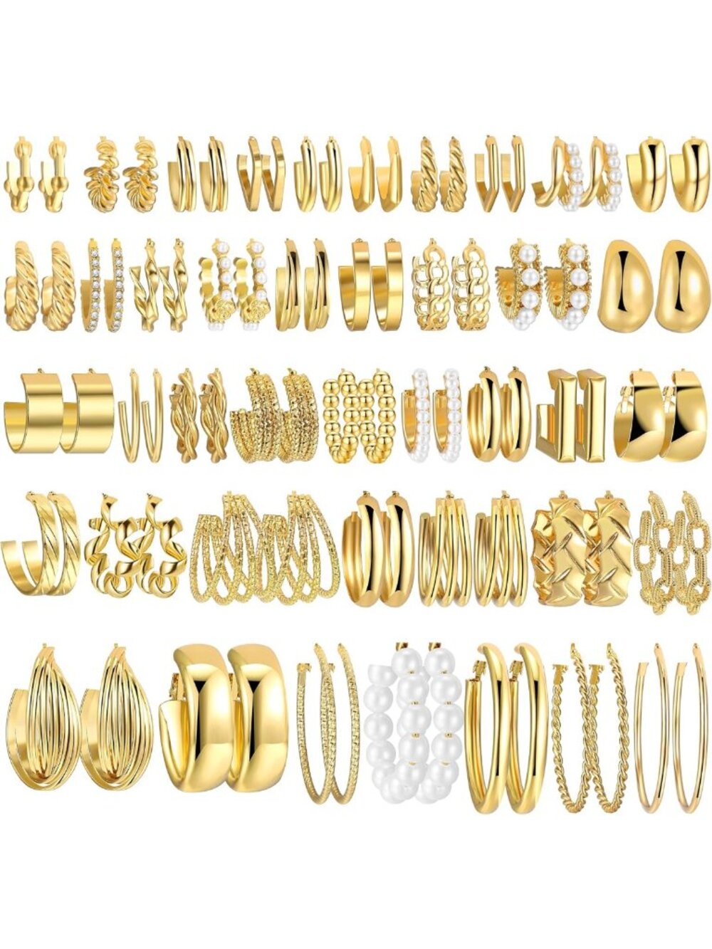 42 Pairs Gold Hoop Earrings Set for Women - Stylish, Versatile, Multiple Designs